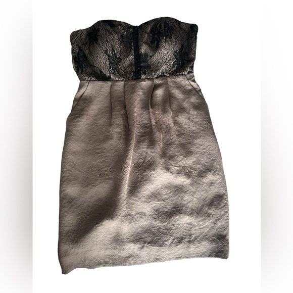 BCBGeneration strapless mini dress taupe with black lace corset bodice size 6 - Picture 1 of 16